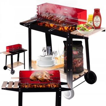 GRILL OGRODOWY WĘGLOWY PRZENOŚNY PÓŁKA RUSZT