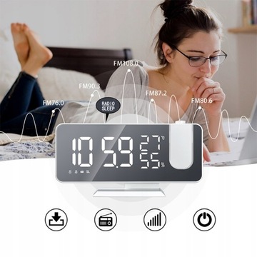 ZEGAR TERMOMETR LUSTRO Z PROJEKTOREM ALARM RADIO