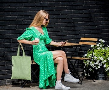 Зеленая сумка из переработанного хлопка 38х42 см, 145 г.