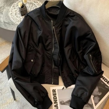 Deeptown Vintage krótka damska kurtka Bomber Oversized w koreańskim stylu