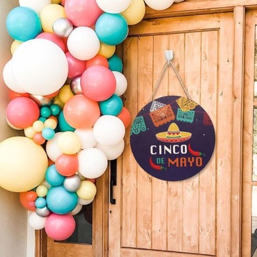 Мексиканская фиеста деревянная вывеска, висящая на входной двери Синко де Майо, стиль C