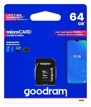 KARTA PAMIĘCI GOODRAM MICRO SD 64 GB MICRO 10 UHS + ADAPTER
