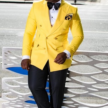 Yellow Double Breasted Prom Suits for Mens Slim Fi