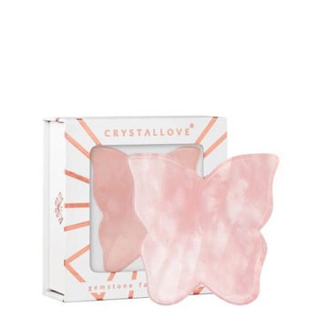 CRYSTALLOVE Płytka gua sha motylek do masażu twarzy z kwarcu różowego