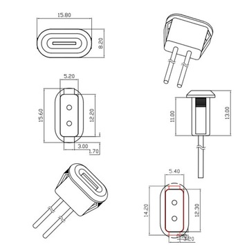 Разъем USB C, розетка, кабель питания на 2 контакта