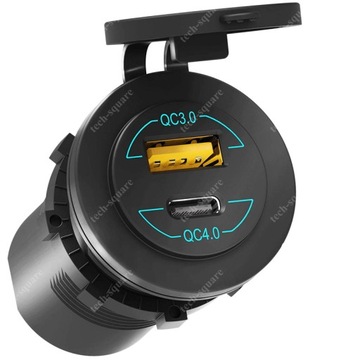 USB быстрое зарядное устройство QC3.0 + QC4.0 монтажная розетка 12/24В 5А 60Вт
