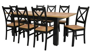 8 krzeseł drewnianych i stół 90x160/200 cm CRAFT