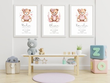 METRYCZKA dla dziewczynki PLAKAT A4 RAMKA Narodziny Chrzest Roczek WZORY