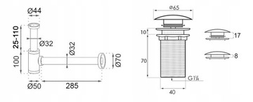 Сифон для умывальника с пробкой для бутылки «клик-клак»