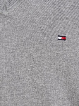 sweter meski tommy hilfiger szary w serek elegancki małe logo bawełniany