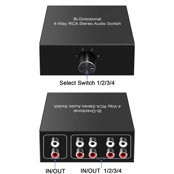 Przełącznik audio L/R 4 w 1 wyjście/1 wejście