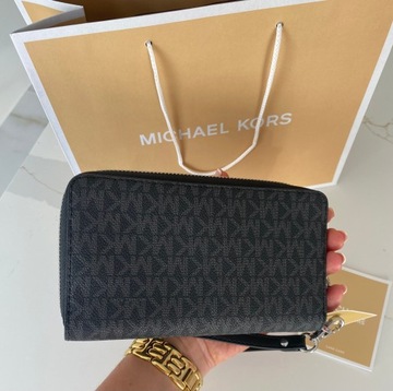 Michael Kors duży czarny portfel skórzany z logo