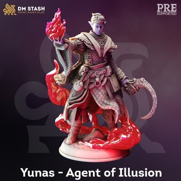 Yunas - Elf Mag Czarodziej Figurka 12k + Podstawa do DND D&D druk 3D RPG