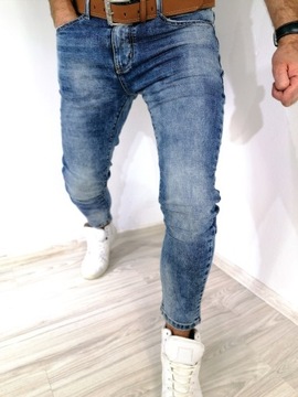 Spodnie męskie jeans wycierane Pasek jasne 31