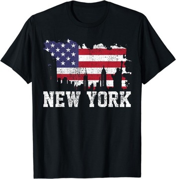 Vintage New York City NYC Skyline USA Flag America Gift T-Shirt