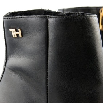 Botki czarne Tommy Hilfiger skórzane zasuwane buty na obcasie r 40