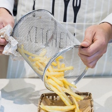 Корзина для жарки из нержавеющей стали с ручкой Универсальная кухонная корзина для макарон, 22 см.