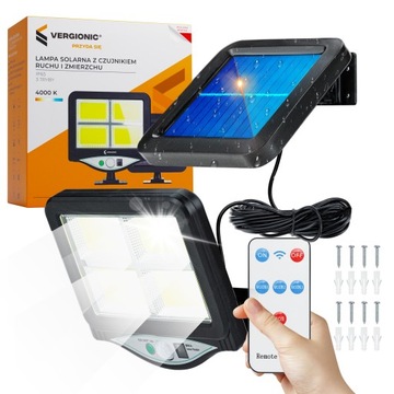 Светодиодная солнечная лампа, датчик движения и сумерек, пульт дистанционного управления.