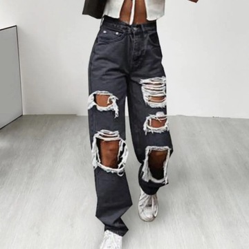 Women Jeans Zipper Fly Wide Leg Lady Denim Pants