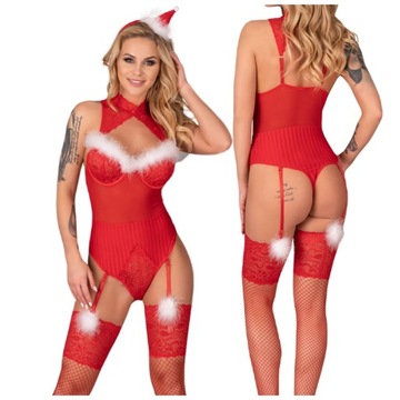 Kostium Mikołajki Strój Śnieżynki Pończochy L/XL
