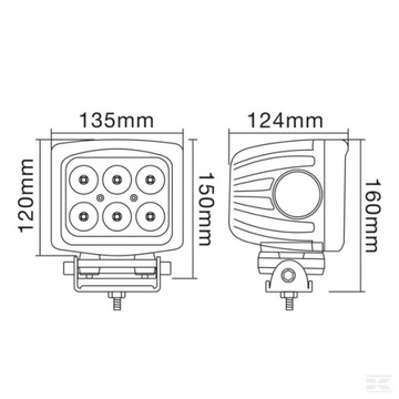 Lampa Robocza LED, Kwadratowa, 60W 5400 lm 10/30V