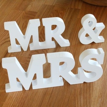 Mr & Mrs DREWNIANE LITERY NAPIS 3D Ślub DUŻE