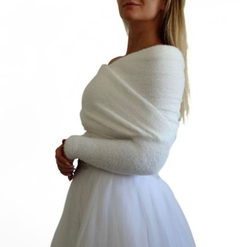 Элегантный свадебный шарф с рукавами I Свитер из альпаки цвета слоновой кости I Аксессуар S