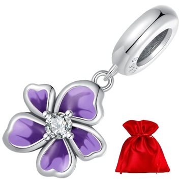 G728 Fioletowy kwiat kryształ srebrny charms zawie