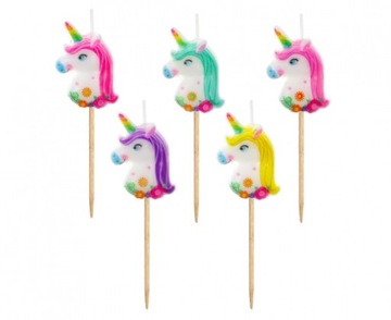 ŚWIECZKI pikery JEDNOROŻEC unicorn KOLOROWE 5 szt.