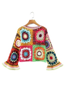 Sweter jesień kobiety Multicolor Handmade hak kwia