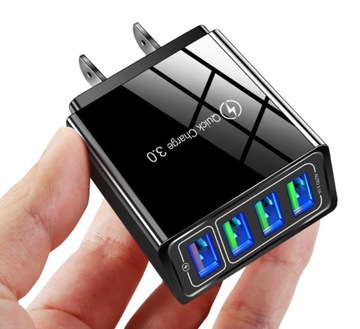 Q4-4 3.0 porty USB Głowica ładująca Quick Charge Czarne wtyczki ładujące