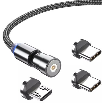MOCNY Kabel magnetyczny do ładowania USB 3w1 micro usb lightning usb-c