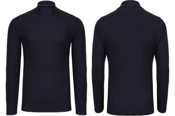 МУЖСКОЙ СВИТЕР С ПОЛУТЮЛЕТ, ТЕМНО-СИНИЙ ГОЛЬФ, ШЕРСТЬ: M