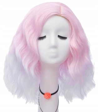 PERUKA OMBRE COSPLAY 40 BOB GLAM ROCK RÓŻ-BIAŁA