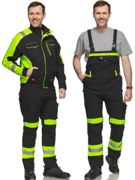 CZARNE ubranie robocze z odblaskowymi elementami bluza + ogrodniczki 64