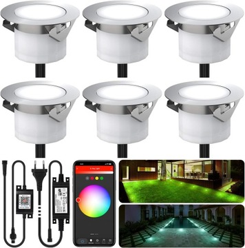 Chesbung Lampy tarasowe LED RGB, 6PACK 12V Ø45mm