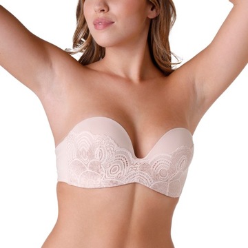 Wonderbra WB000BHO 150 beige beżowy bez ramiączek 75E Biustonosz BARDOTKA