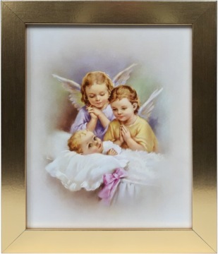 OBRAZ 30x25 ANIOŁ STRÓŻ ANIOŁEK ZŁOTA RAMA