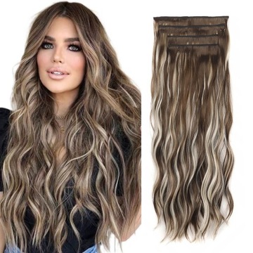 55CM WŁOSY Falowana DOCZEPIANE CLIP IN Kręcona Syntetyczne