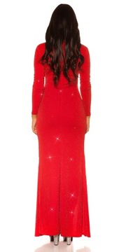 MB319 КРАСНОЕ ГЛАМУРНОЕ ПЛАТЬЕ, МАКСИ-СПЛИТ, 36 S