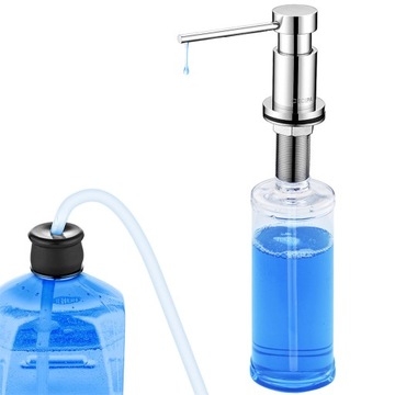 Dozownik mydła w płynie 2-drożny, butelka 300 ml i wąż silikonowy 1,25 m, chrom