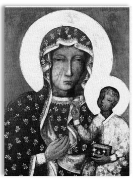 Mały obraz Matka Boża Częstochowska czarno biała