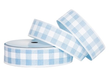 WSTĄŻKA LNIANA WZÓR KRATKA 4cm/10m BŁĘKITNA
