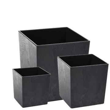 Zestaw 3 x Donica JUKA (30+25+19cm) EFEKT BETONU kol. CZARNY + wkłady