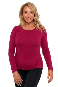 Bluzka gładka T-SHIRT długi rękaw śliwka S