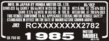 Naklejka tabliczka znamionowa Honda zastępcza