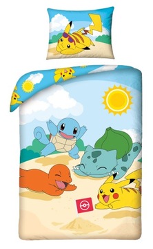 POŚCIEL BAWEŁNIANA DZIECIĘCA DWUSTRONNA 140 X 200 CM POKEMON BEACH PIKACHU