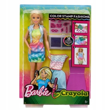 BARBIE CRAYOLA LALKA KOLOROWE STROJE STEMPLE