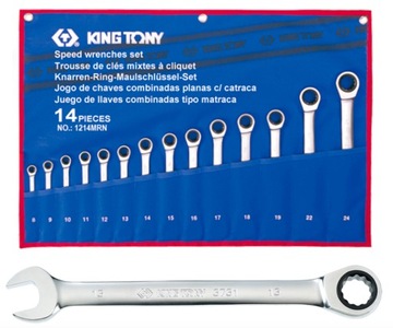 Zestaw Kluczy Płasko-oczkowych z grzechotką 8-24 mm, 14 elementów KING TONY