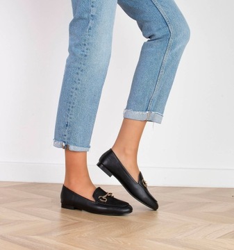 МОКАСИНЫ, ЧЕРНЫЕ ТУФЛИ, ЦЕПЬ, ЭКО-КОЖА 39